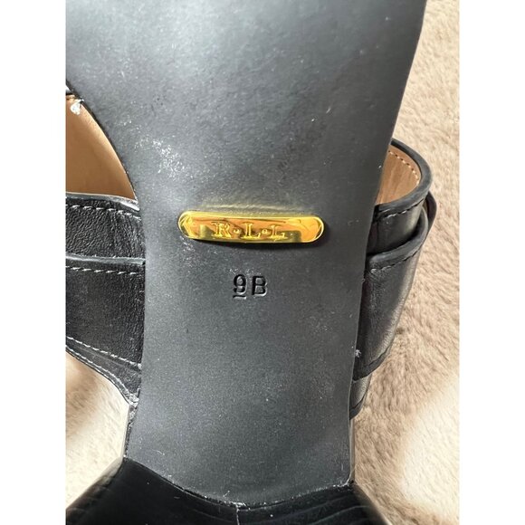 Lauren Ralph Lauren Black Leather Strappy Block Heel Sandals With Silver Buckle - Picture 11 of 12